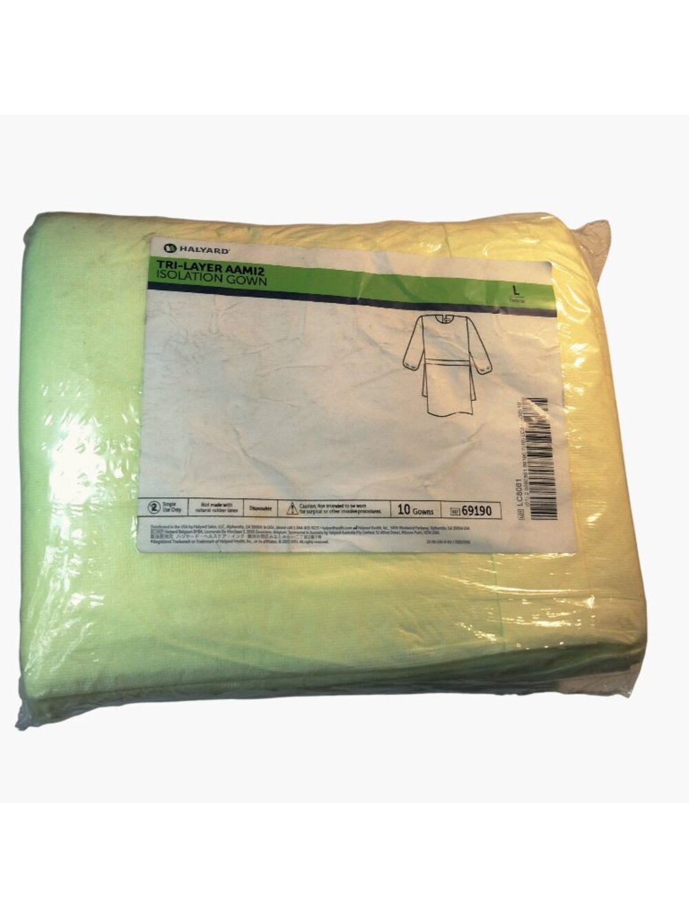 Isolation Gown 10 Pack Halyard Yellow Disposable Single Use Tri Layer Large